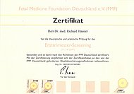 Bild - Zertifikat FMF Ersttrimester Screening 11-14 SSW - Dr. Häusler